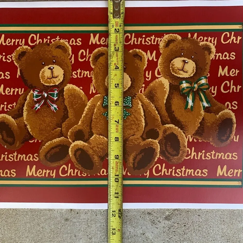 VTG Town & Country Christmas Vinyl Placemats Santa Bears 11.5”x17.5” Set Of 4